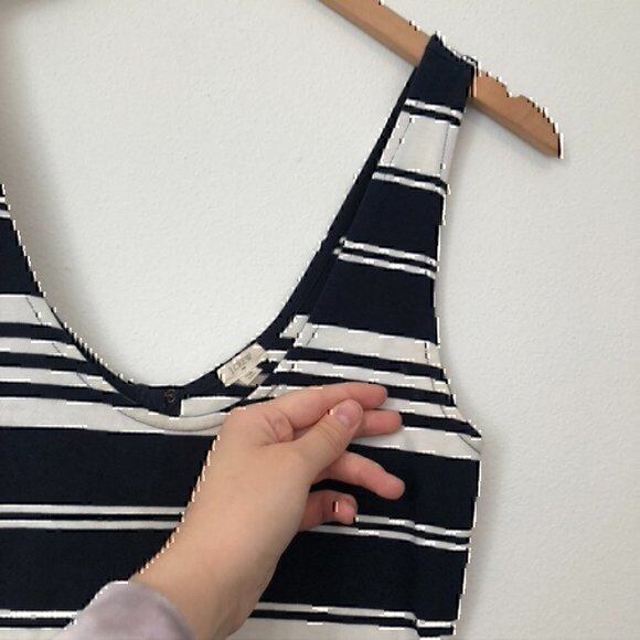 J. CREW Villa Dress Navy Blue Cream Ivory Striped Sleeveless Fit Flare Cotton XS - Picture 9 of 12